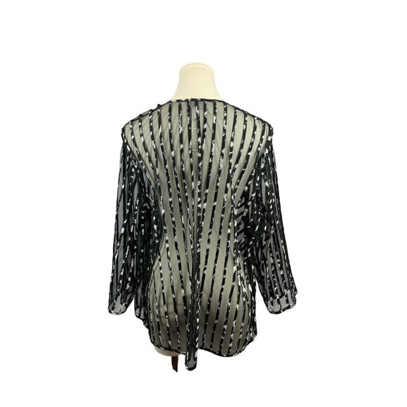 Chicos Sheer Black & White Striped Open Cardigan Jacket Size 3 - Picture 4 of 6